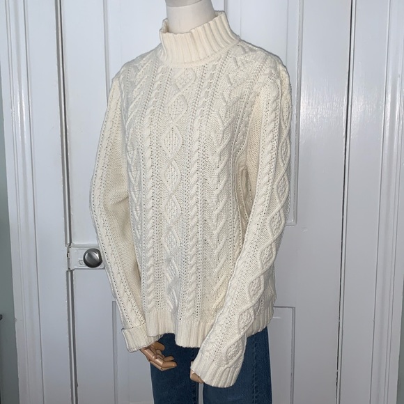 Chaps Sweaters - CHAPS CHUNKY CABLE KNIT MOCK NECK CREAM SWEATER